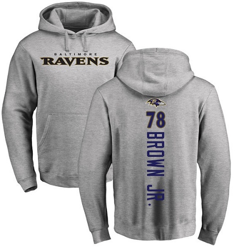 Men Baltimore Ravens Ash Orlando Brown Jr. Backer NFL Football #78 Pullover Hoodie Sweatshirt->baltimore ravens->NFL Jersey